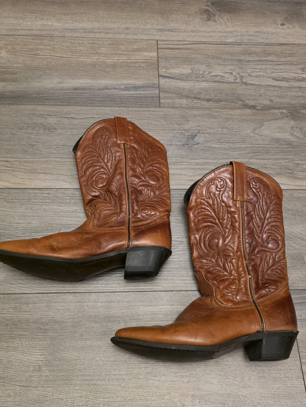 Vintage 90s Acme Cognac Leather Cowboy Boots Women's Size 7 M Brown Western Boho